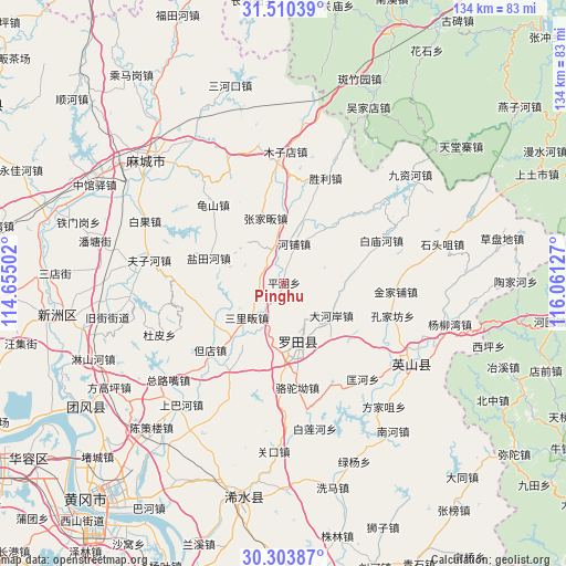 Pinghu on map