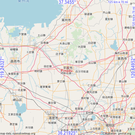 Pingdu on map