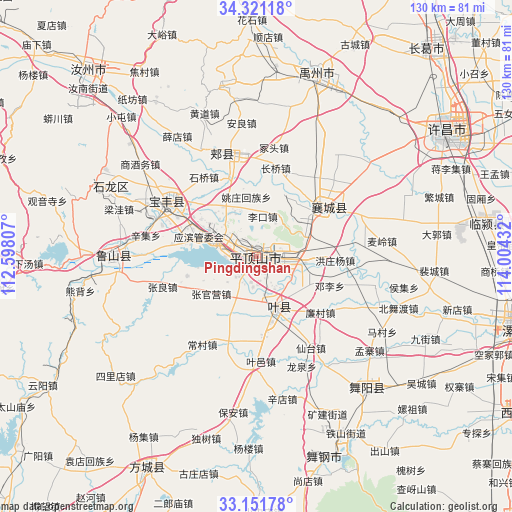 Pingdingshan on map