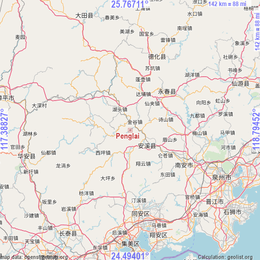 Penglai on map