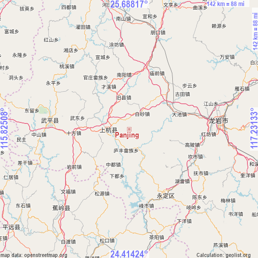 Panjing on map
