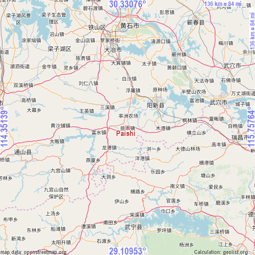 Paishi on map