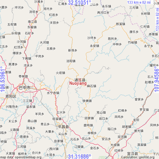 Nuojiang on map