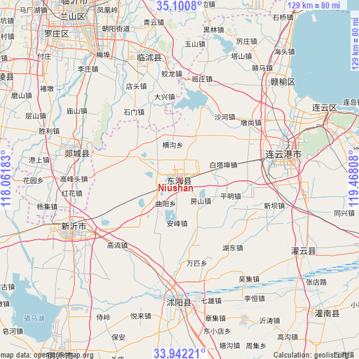 Niushan on map