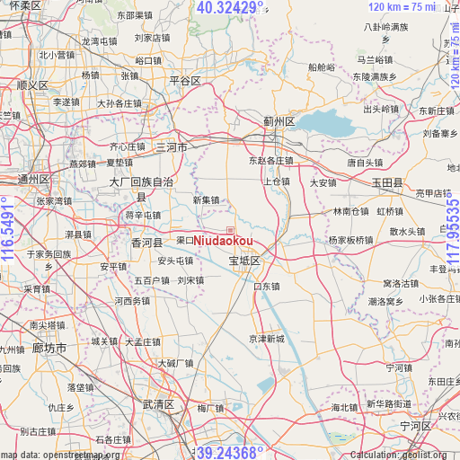 Niudaokou on map