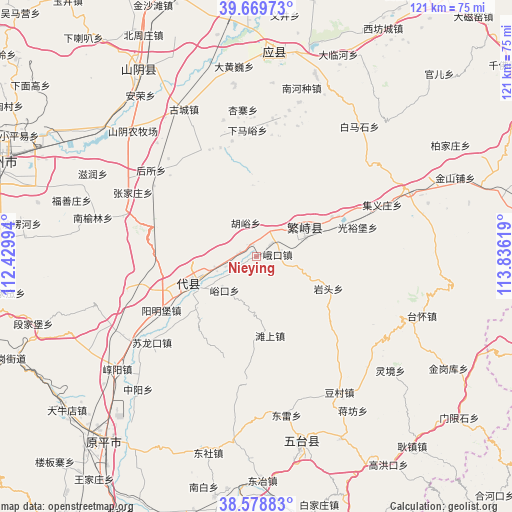 Nieying on map