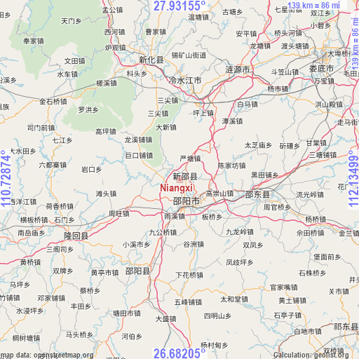 Niangxi on map