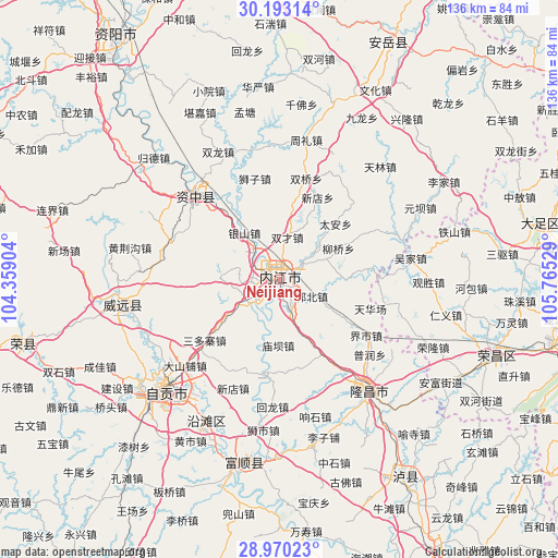 Neijiang on map