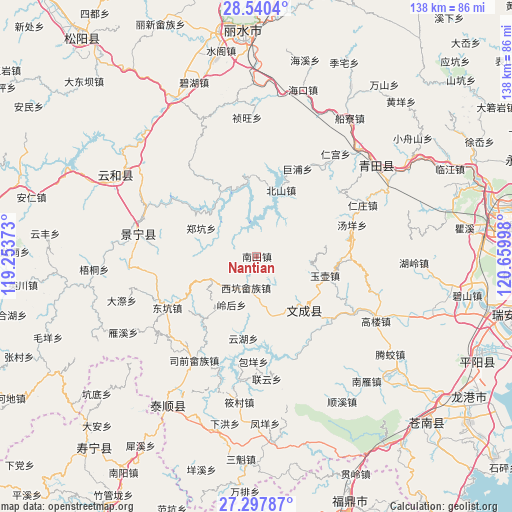 Nantian on map