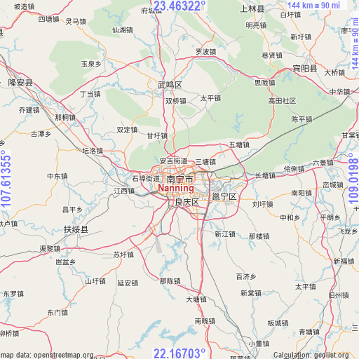 Nanning on map