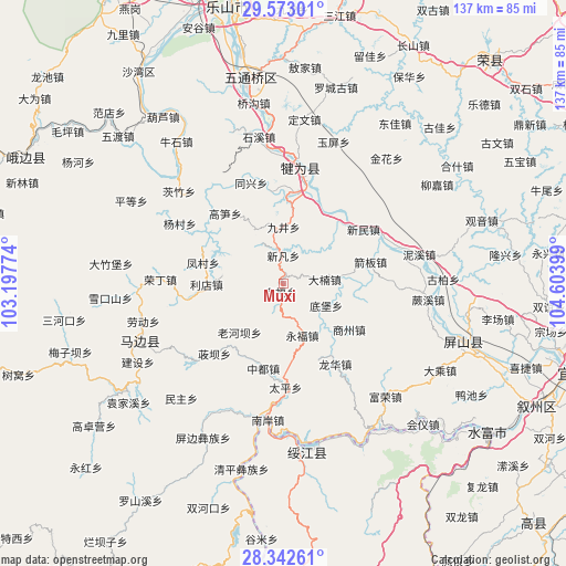 Muxi on map