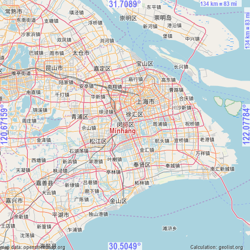Minhang on map