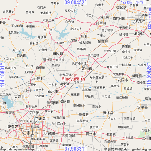 Mingyuedian on map