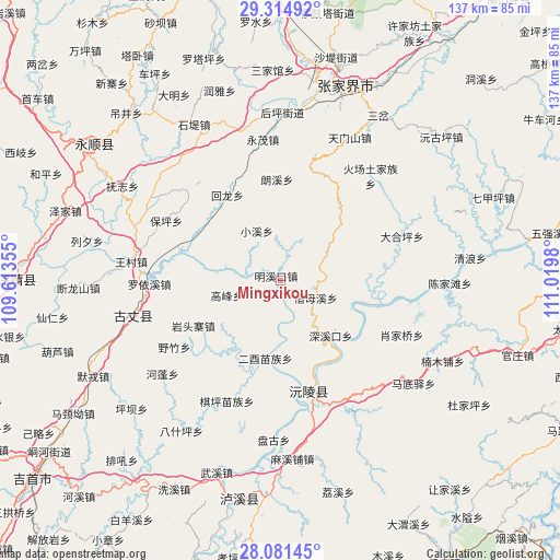 Mingxikou on map