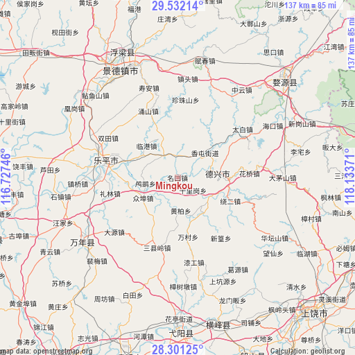 Mingkou on map