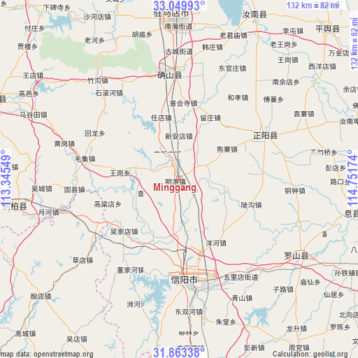 Minggang on map