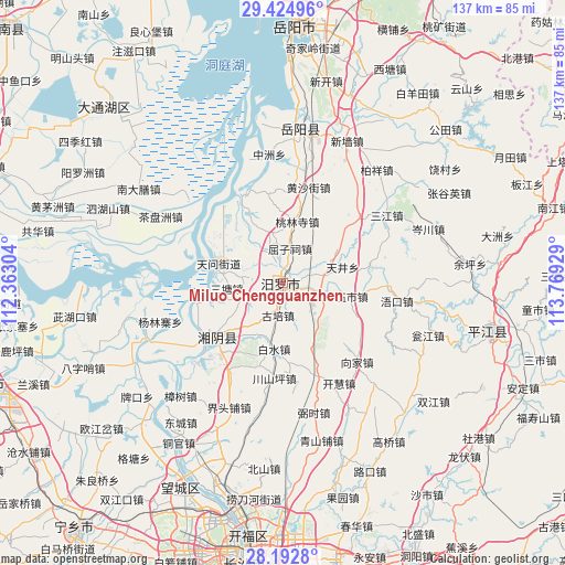 Miluo Chengguanzhen on map