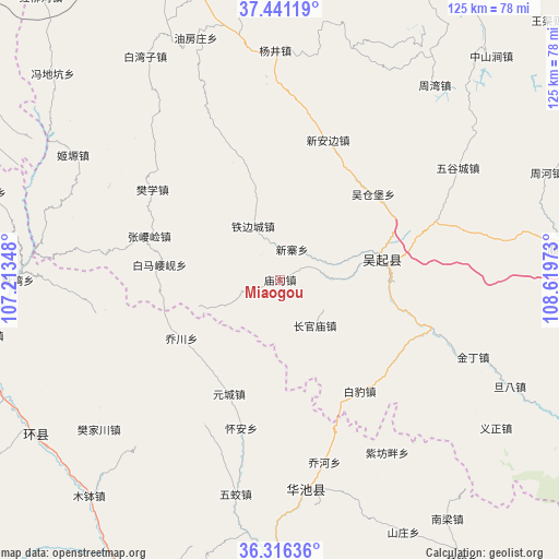 Miaogou on map