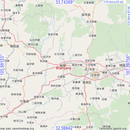 Mianyang on map