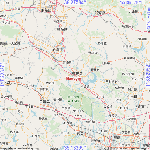 Mengyin on map