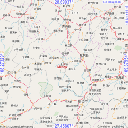 Mengxi on map