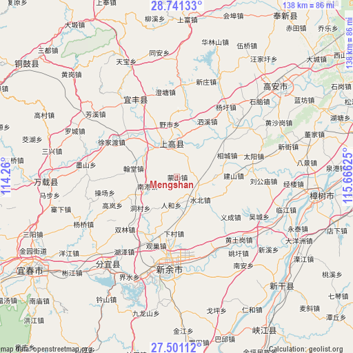 Mengshan on map