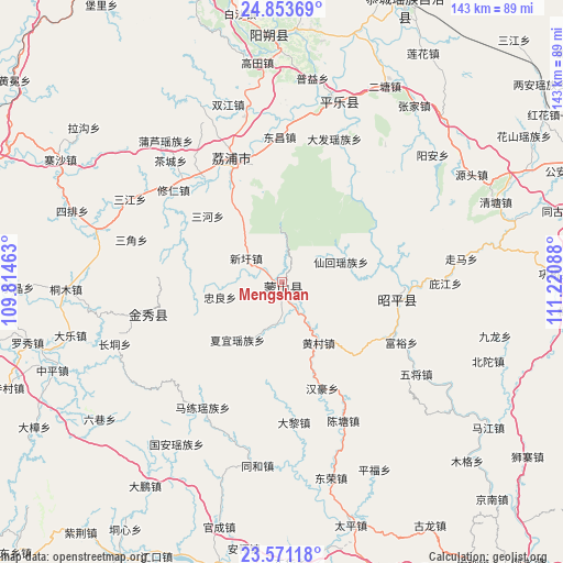 Mengshan on map