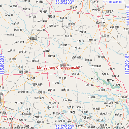 Mengcheng Chengguanzhen on map