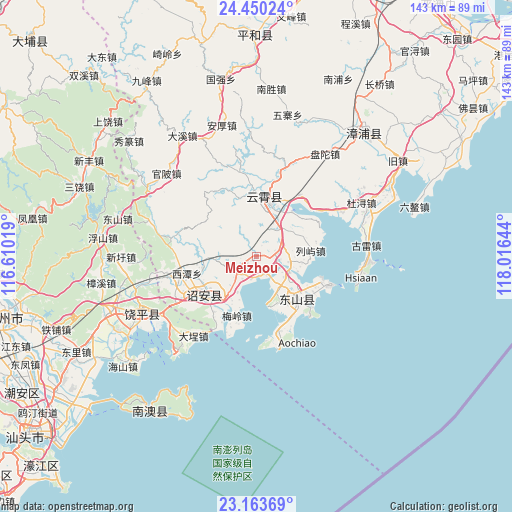 Meizhou on map