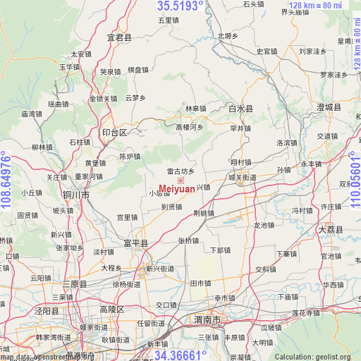 Meiyuan on map