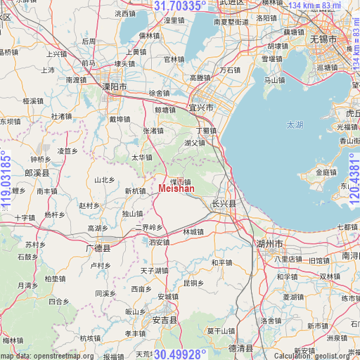 Meishan on map