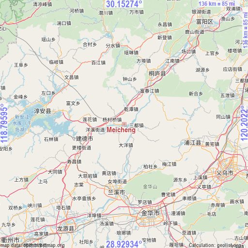 Meicheng on map