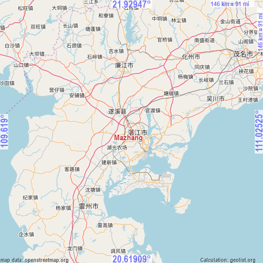 Mazhang on map