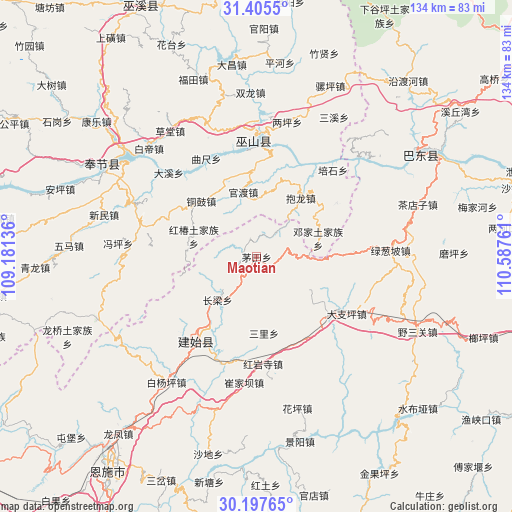 Maotian on map