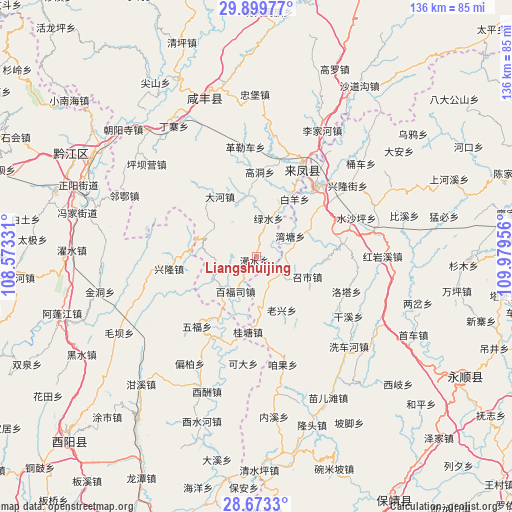 Liangshuijing on map