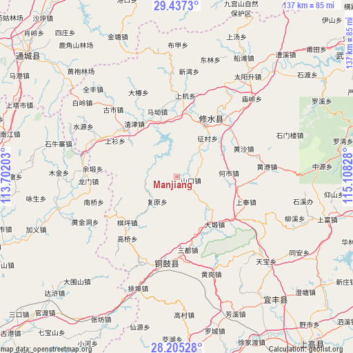 Manjiang on map