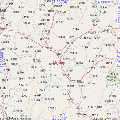 Majiang on map