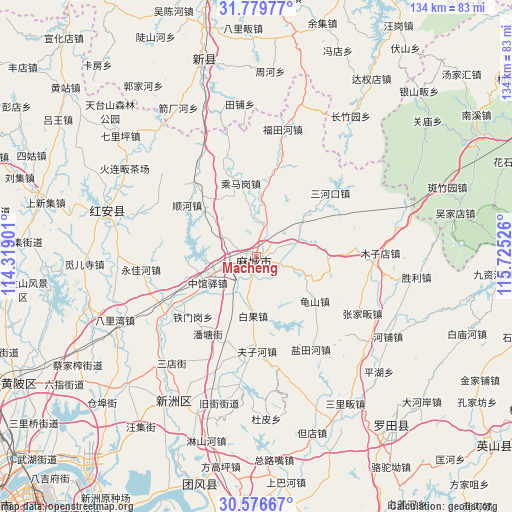 Macheng on map