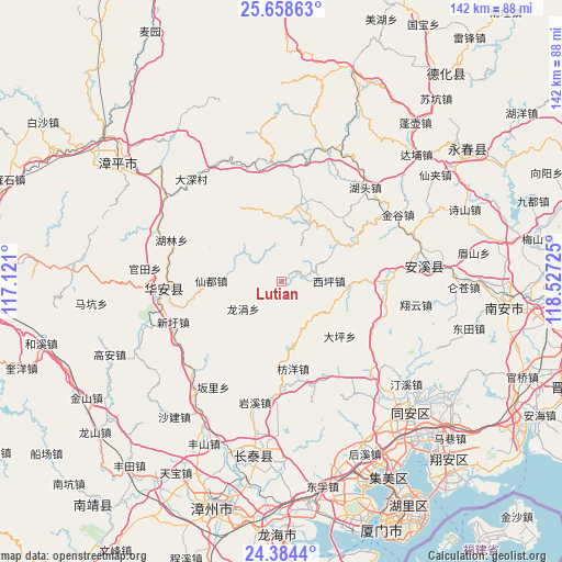 Lutian on map