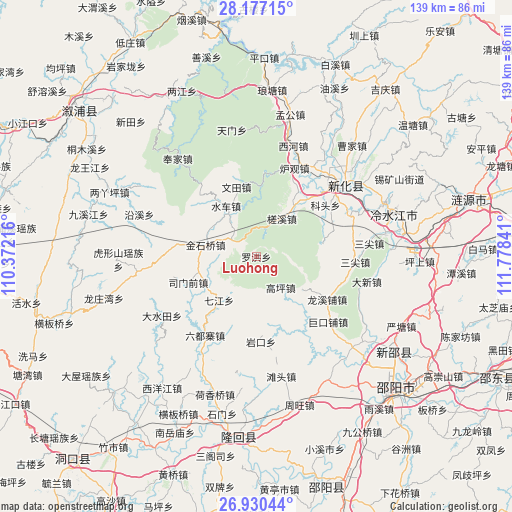 Luohong on map