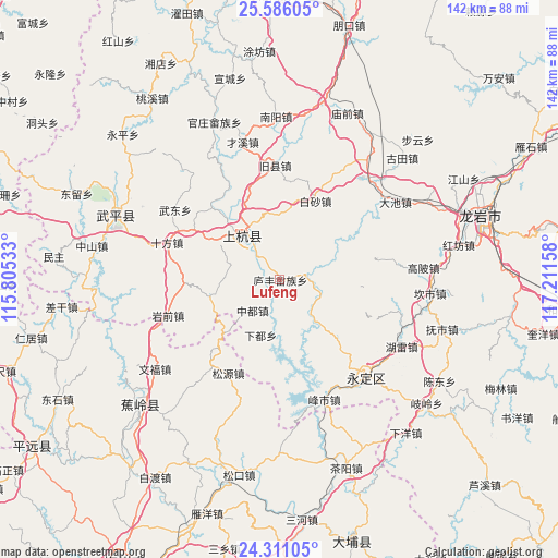 Lufeng on map