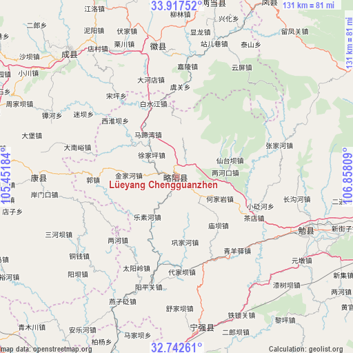 Lüeyang Chengguanzhen on map