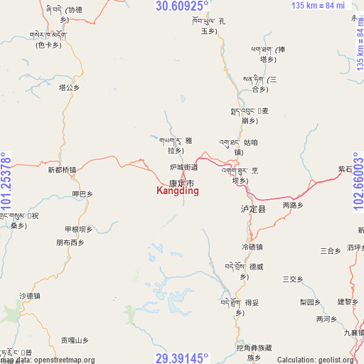 Kangding on map