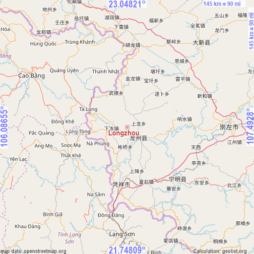 Longzhou on map