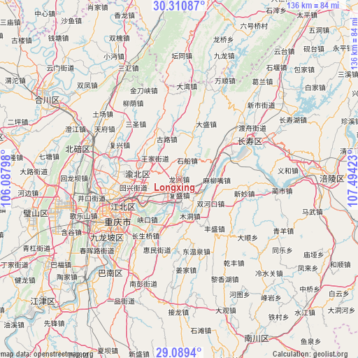 Longxing on map