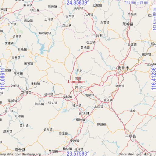 Longtian on map