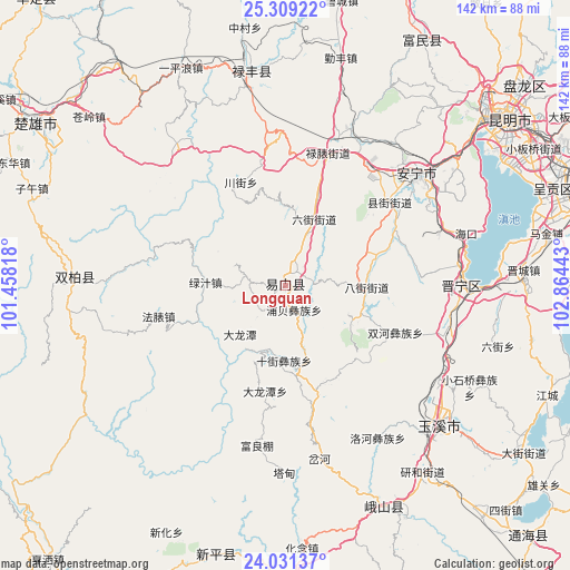 Longquan on map