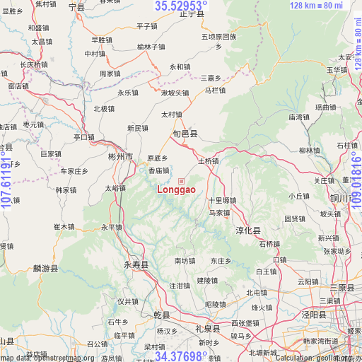 Longgao on map