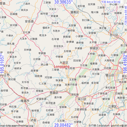 Longgang on map