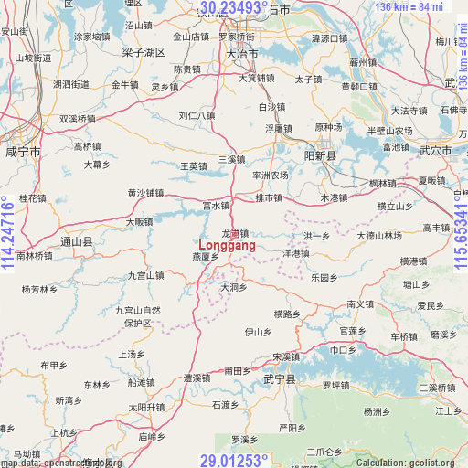 Longgang on map